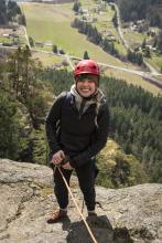 woman rock climbing